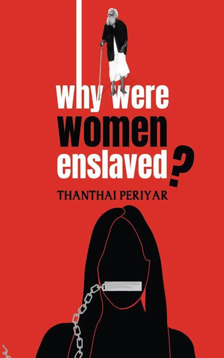 Why Were Women Enslaved? cover: Periyar above a chained woman’s silhouette on red