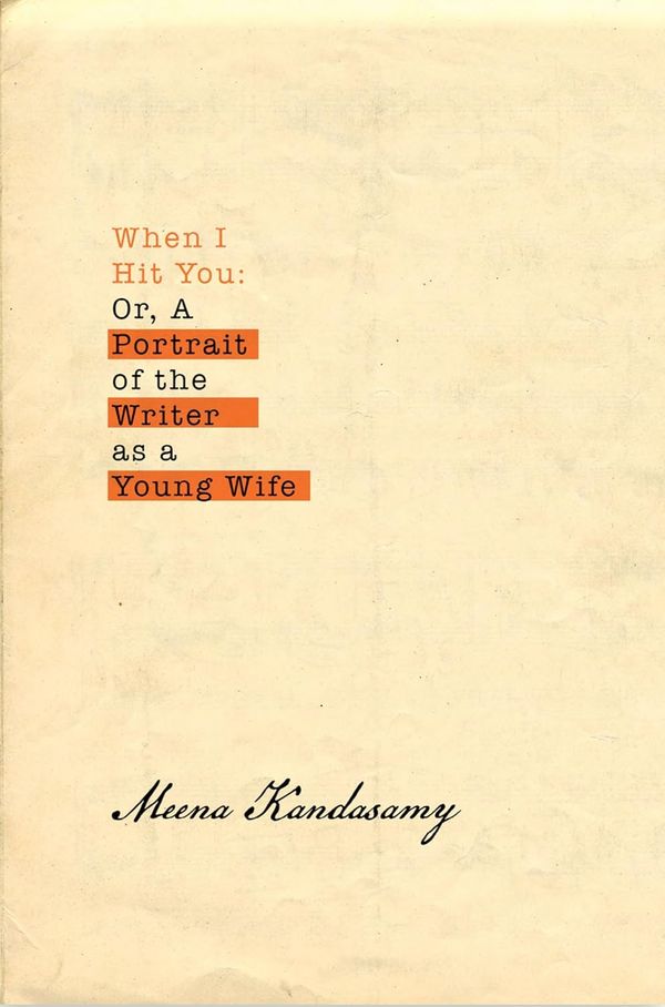 When I Hit You cover: typewritten title with orange highlights on aged paper